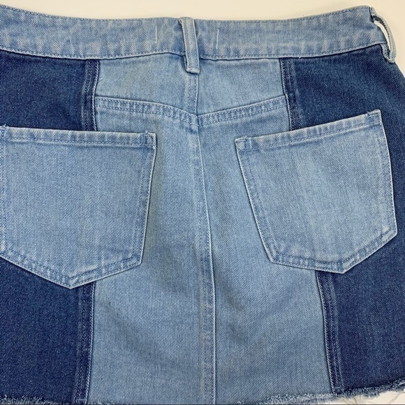 PACSUN micro skirt Women's 27 patch work denim blue  raw hem - Picture 6 of 7